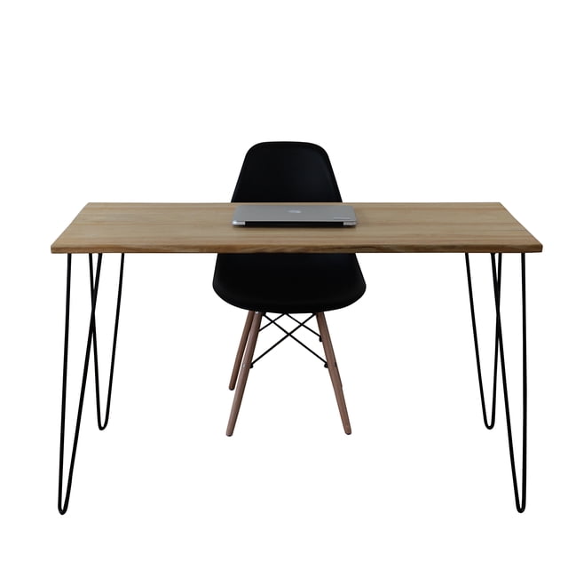 CASA FERRO Escritorio vintage con silla negra Eames - Acero Negro y Madera de Pino Natural. CASA FERRO Escritorio Vintage estilo Retro