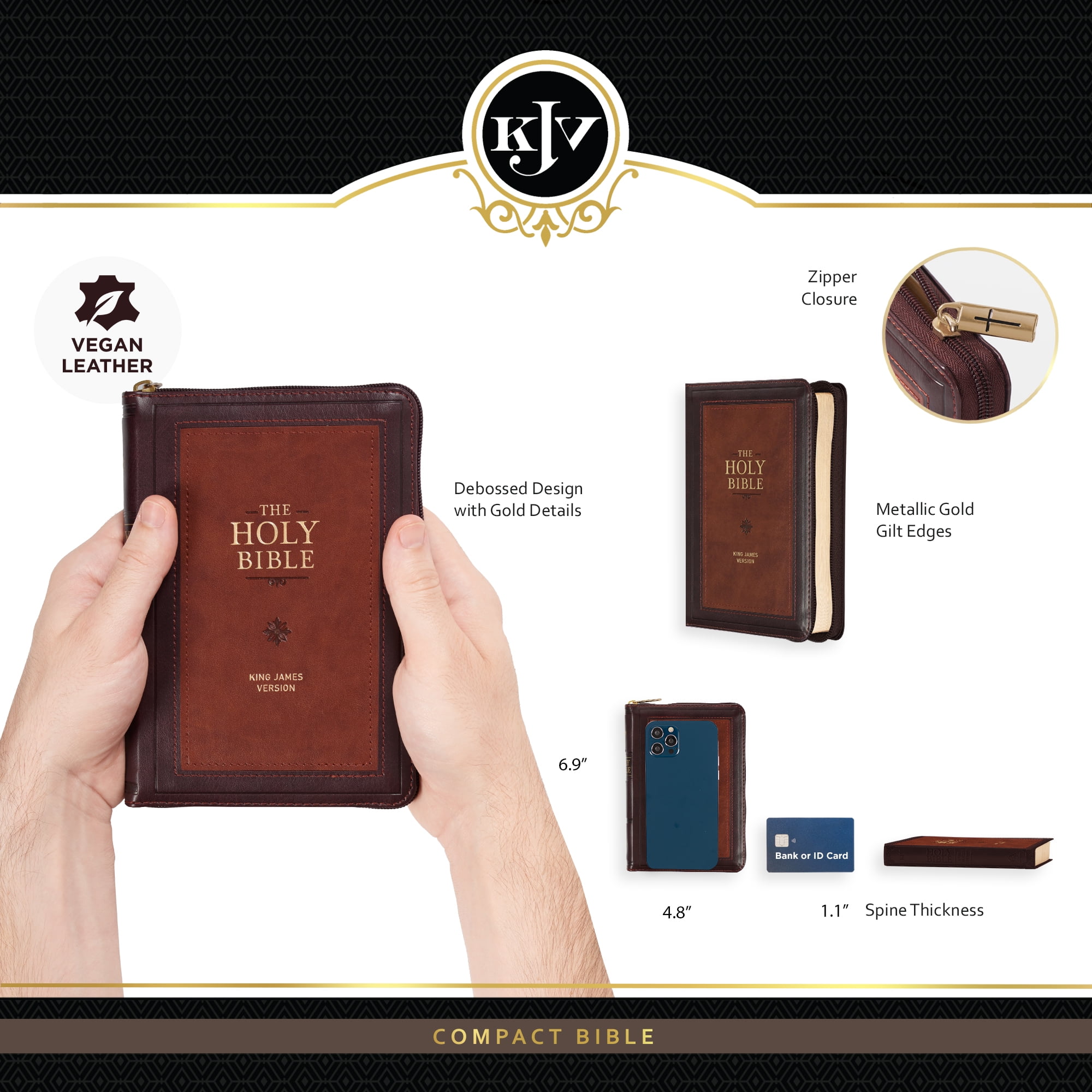 KJV Holy Bible, Compact Faux Leather Red Letter Edition  Burgundy Embossed Journal with Gold Text and Zipper Closure. Daily Bible Verses main image 0