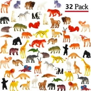 Animal Toy, 32 Pack Mini Wild Plastic Animals Models Toys Kit, Jungle Realistic