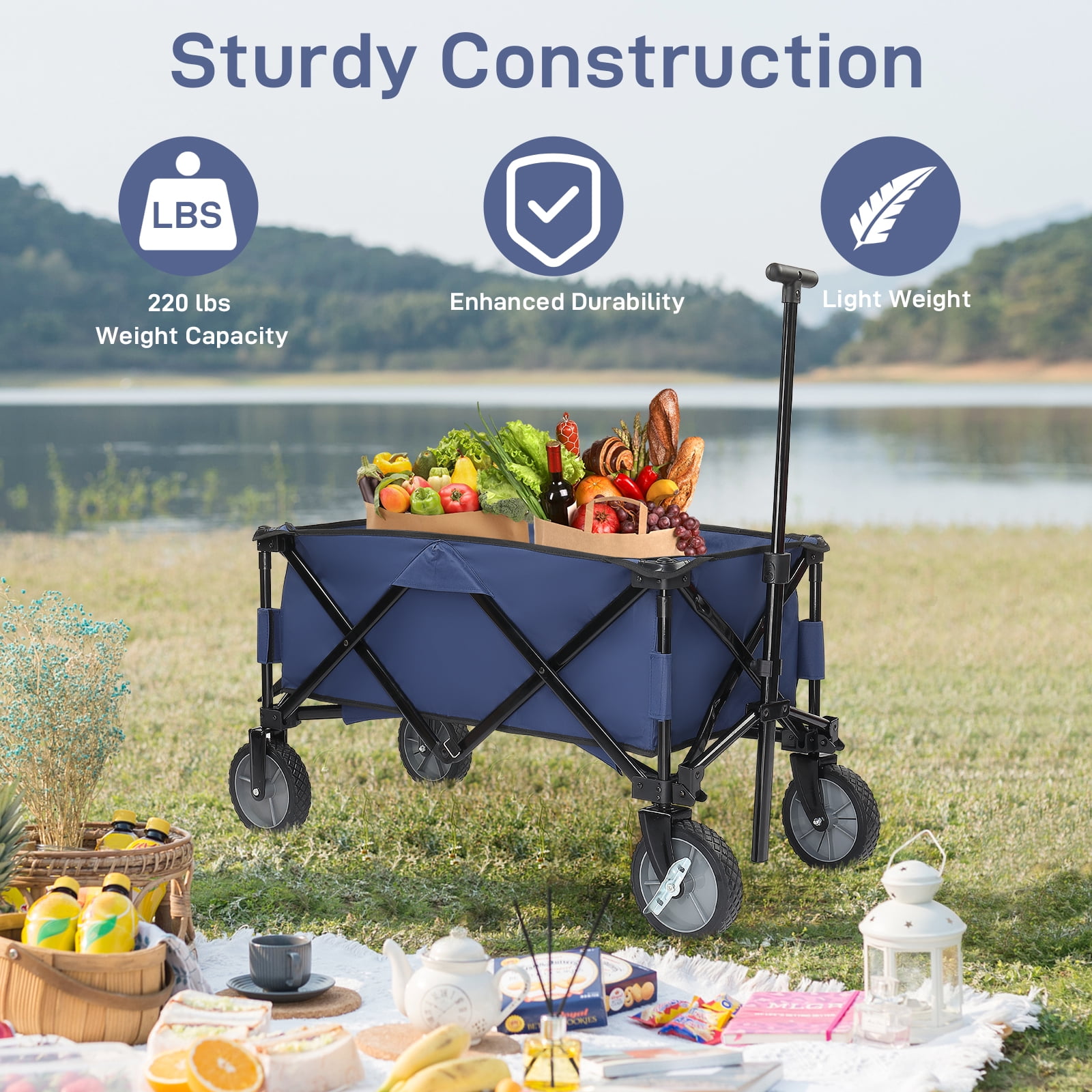 Zimtown Collapsible Wagon Folding Wagon Utility Wagon Cart,Blue