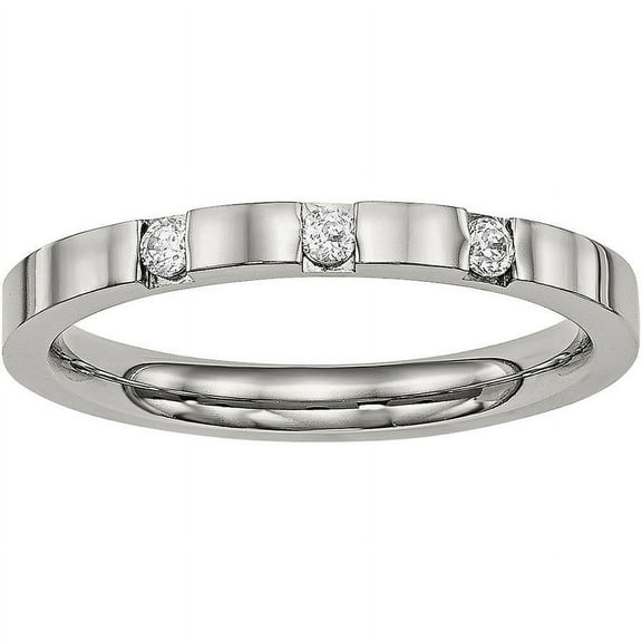 Primal Steel Stainless Steel 3 Stone Cubic Zirconia 2.5mm Flat Band