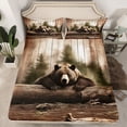 thumbnail image 3 of Feelyou Jungle Bear Wildlife Twin Sheet Sets, Western Rustic Cabin Twin Fitted Sheet, Wooden Plank Flat Sheet, Ultra Soft Bedroom Decor, 3pcs, 3 of 8