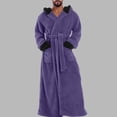 thumbnail image 6 of Men's Hooded Fleece Bathrobe Full Length Contrast Trim Robe with Pockets and Belt Cozy Winter Sleepwear Home Loungewear, 6 of 9