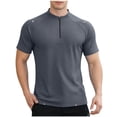 thumbnail image 2 of Yaoyar Men's Summer Casual Solid Short Sleeve Mandarin Collar Zip Front Gym Active Breathable Stretchy Top, 2 of 5