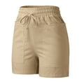 thumbnail image 5 of Womens Plus Shorts Ladies Drawstring Elastic Waist Comfy With Pockets Casual Shorts Shorts Women Beige L, 5 of 6
