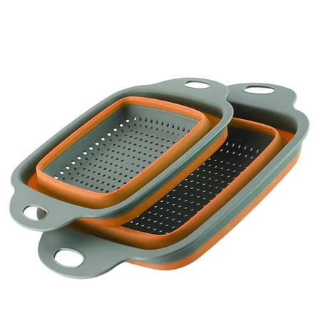 

2Pcs Foldable Silicone Colander Collapsible Vegetable Fruit Washing Basket Draining Strainer with Handle Kichen AccessoriesTools