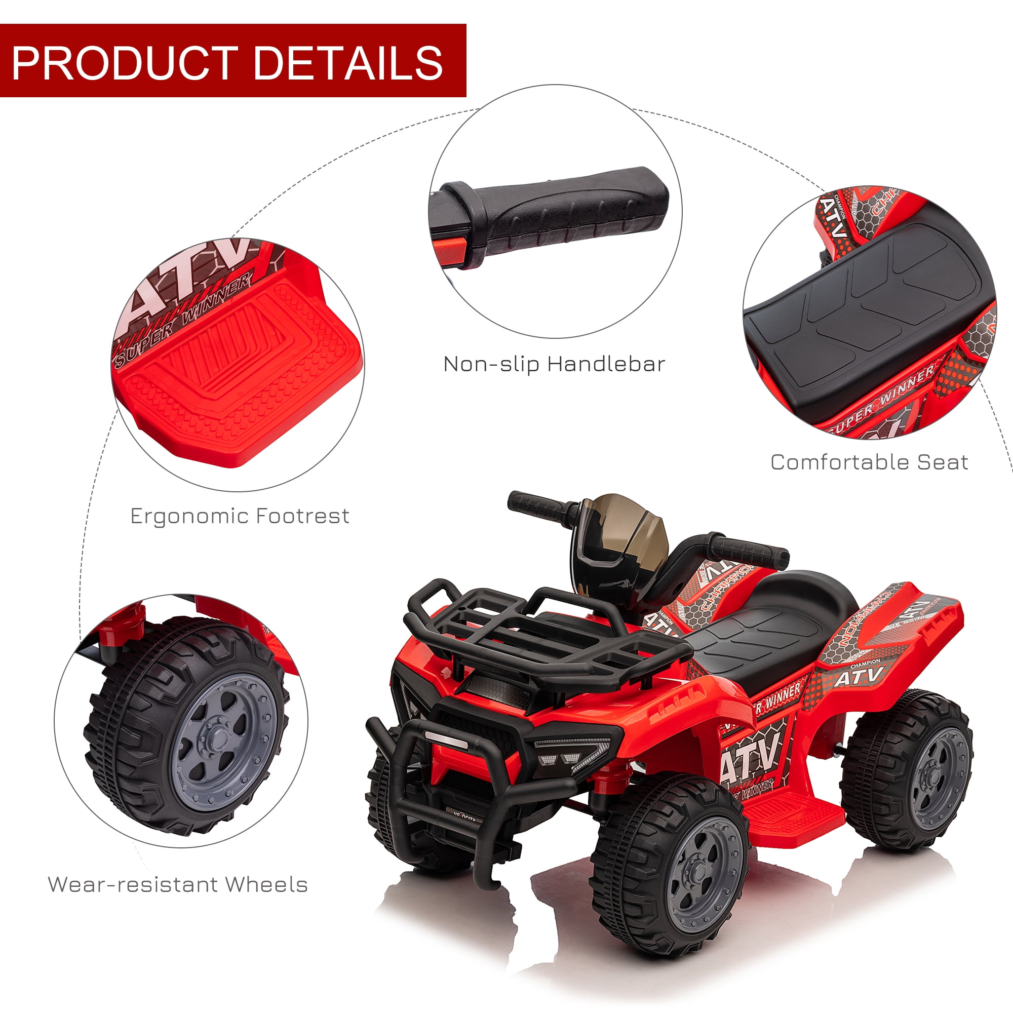 Aosom Red ATV Electric Kids Ride On Car 370 189V80RD