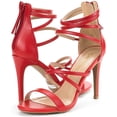 thumbnail image 4 of Dream Pairs Womens Heeled Strappy Sandals Dress Shoes Open Toe Ankle Back Zipper Sandals Show Red/Pu Size 10, 4 of 6
