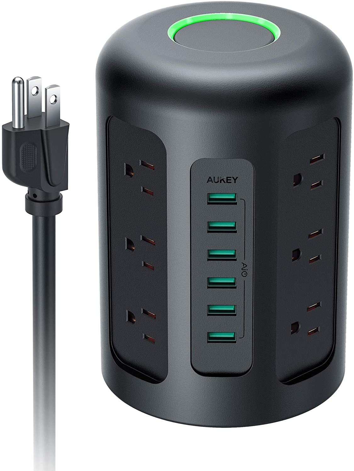 Aukey Power Strip Tower 1500 Joules Surge Protector With 6 Usb Ports 12 Ac Outlets And 5 Foot Heavy Duty Extension Cord For Smartphones Laptop Tablet And More Appliances Walmart Com Walmart Com