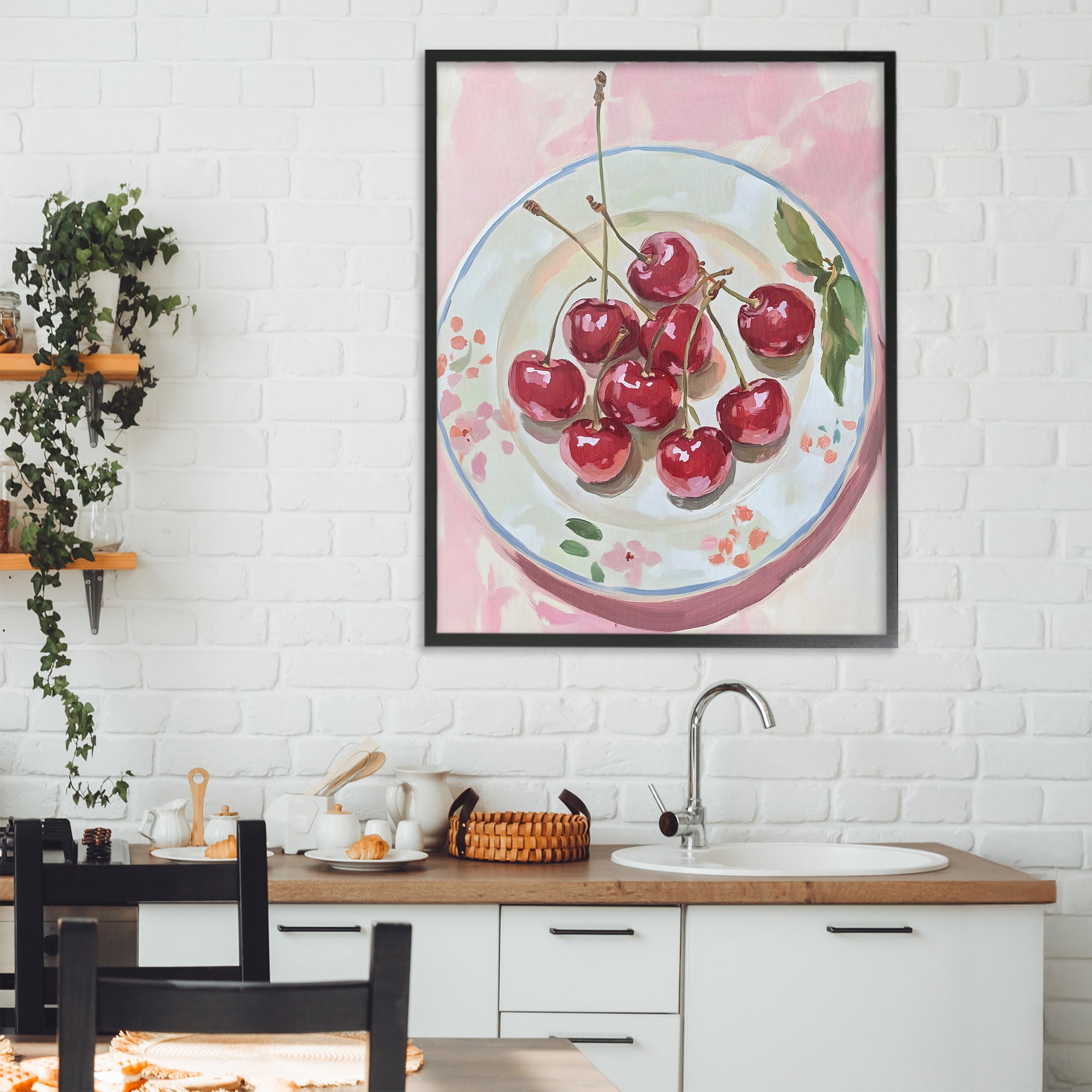 Stupell Industries Plate of Summer Cherries Black Framed Giclee Art, design by The Prints Vibe