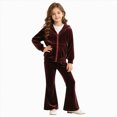 thumbnail image 3 of Toddler Baby Girl Clothes 1T 2T 3T 4T 5T Fall Winter Outfits Stylish Solid Color Long Sleeve Zipper Hoodie + Flared Pants Sets Girls Outfits Wine Size 5-6 Years, 3 of 8