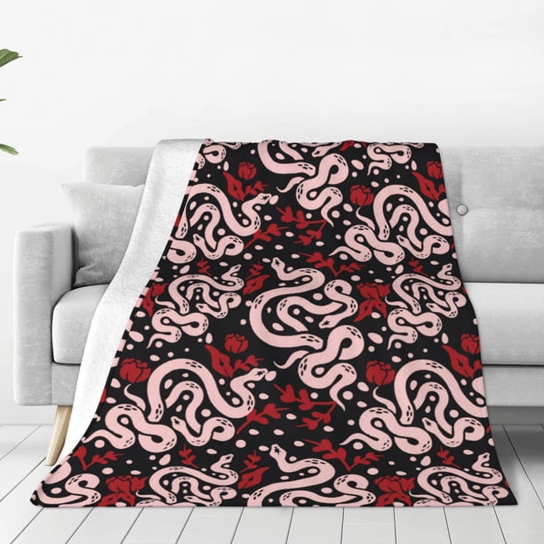 Balery Snake And Rose Manta de Felpa Suave y Acogedora – Cobija de Franela Aterciopelada para Cama, Lavable y Cálida para Sofá, Mascotas, Transpirable-50"x40"