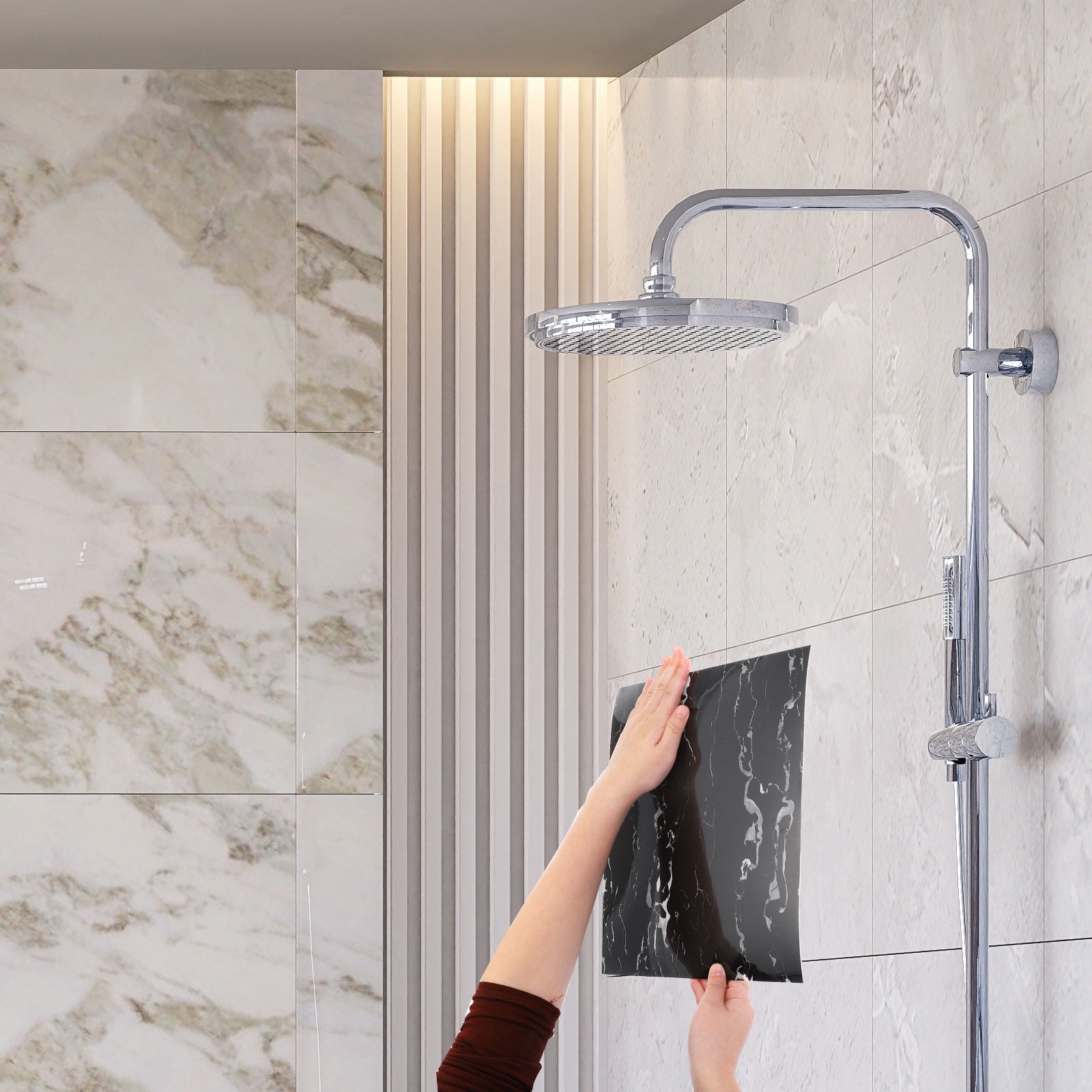 Uxcell 20Pcs Peel and Stick Marble Tiles, Waterproof Wall Panel Backsplash, 11.81"x11.81" Peel and Stick Shower Tiles for Bathroom, White Crystal Dragon Design