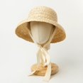 thumbnail image 4 of Sombrero de paja para niños con aleros para el sol, sombrero de viaje de verano con lazo ajustable, protección solar Corbata blanca, 4 of 9
