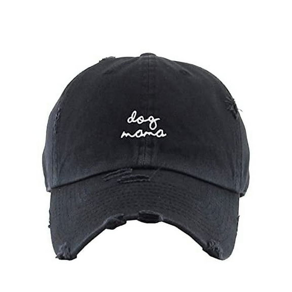 Dog Mama Vintage Baseball Cap Embroidered Cotton Adjustable Distressed Dad Hat Brush Black