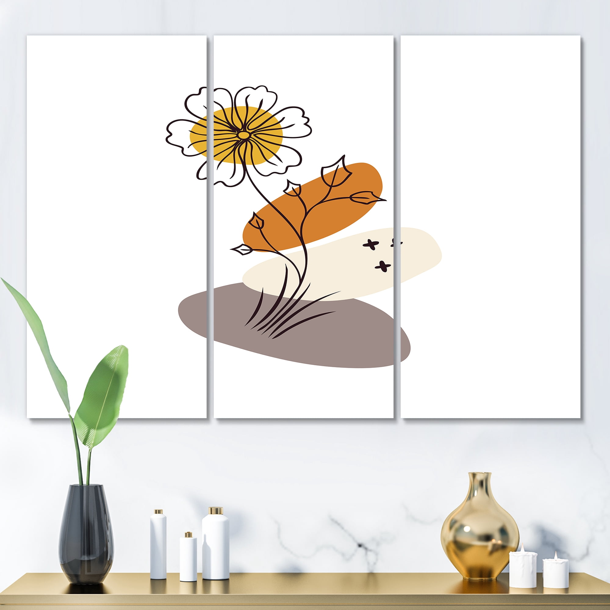 Designart ' Abstract Minimal Shapes Under Flowers I ' Modern Canvas Wall Art Print