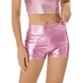 thumbnail image 2 of Yanarno Women's Shiny Metallic Shorts High Waist Rave Party Dance Booty Shorts Hot Shorts Yoga Shorts Pink L, 2 of 7