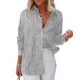 thumbnail image 2 of DondPO Womens tops Women's Striped Button Down Shirt Classic Long Sleeve Fashion Collared Work Shirt tops Shirts for Women Linen Shirts for Women Black M, 2 of 7