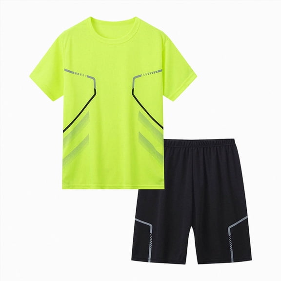 Hessimy Boys Summer Outfits 2-Piece Athletic Set, Tee & Elastic Waist Shorts, Boys Summer Clothes for Active Kids,Jogging Football Tracksuit 15-16 Years