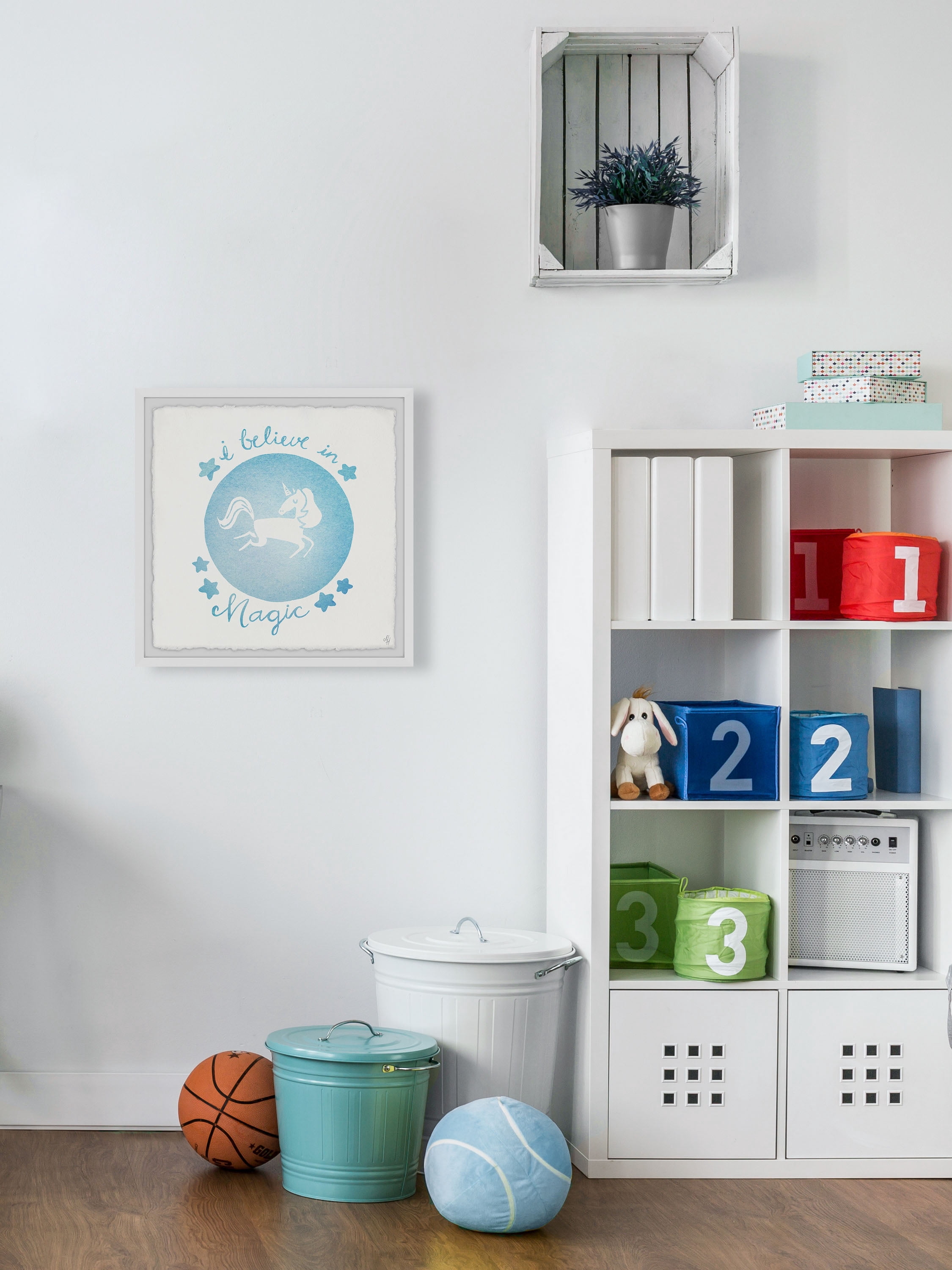 Marmont Hill Blue Unicorn Crystal Ball Framed Wall Art