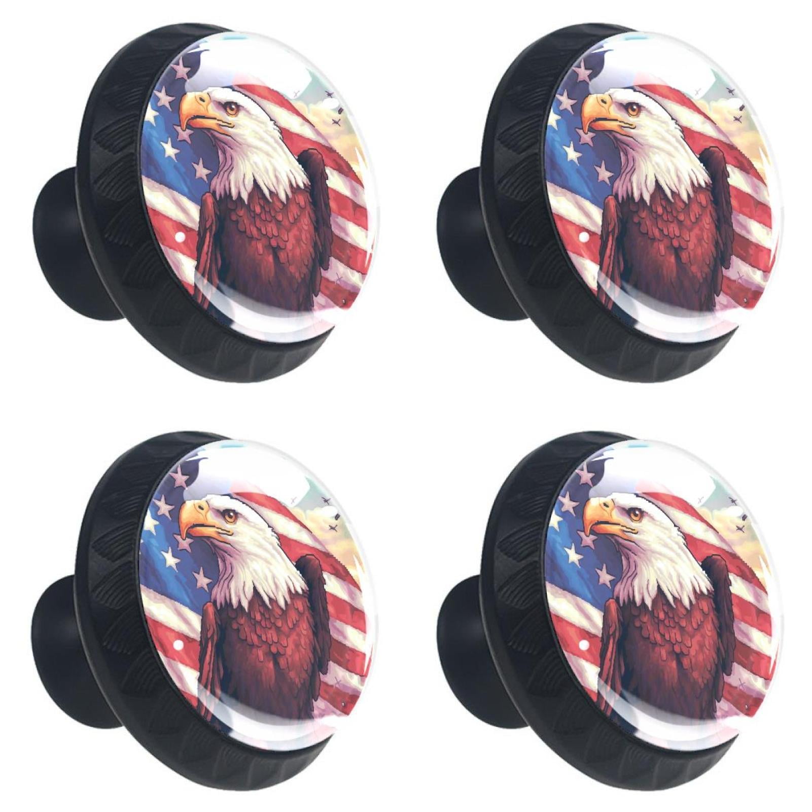 4 Pcs Eagle and American Flag Knobs for Kitchen Cabinet Cupboard Dresser Bookcase Drawer Pulls Handles Round Home Decor