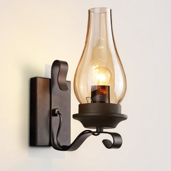 1-Light Wall Sconce with Clear Glass Shade, Vintage Industrial Matte Black Finish Bedroom Wall Lighting Fixture