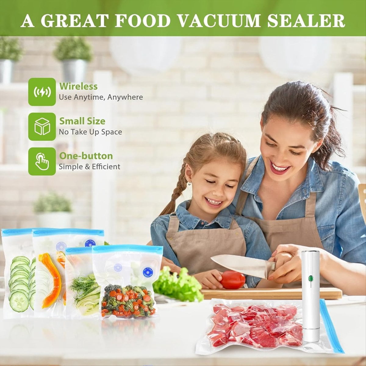 Vacuum Sealer for Food - Cordless Handheld Saver with 10 Pcs Bags, Preservation & Fresh