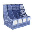 thumbnail image 1 of SAYEEC Sturdy Magazine Organizer Folder Desktop 4 Compartment File Holders Plastic Frames File Dividers Document Cabinet Rack Storage Box for Office Home School Blue, 1 of 4