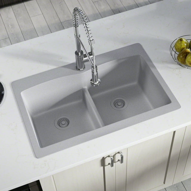 T812-Silver Quartz Granite Sink with Strainer and Flange