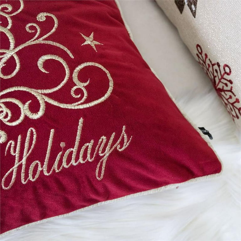Homey Cozy Merry Christmas Holiday Oversized Fabric Pillow with Insert in  Red 