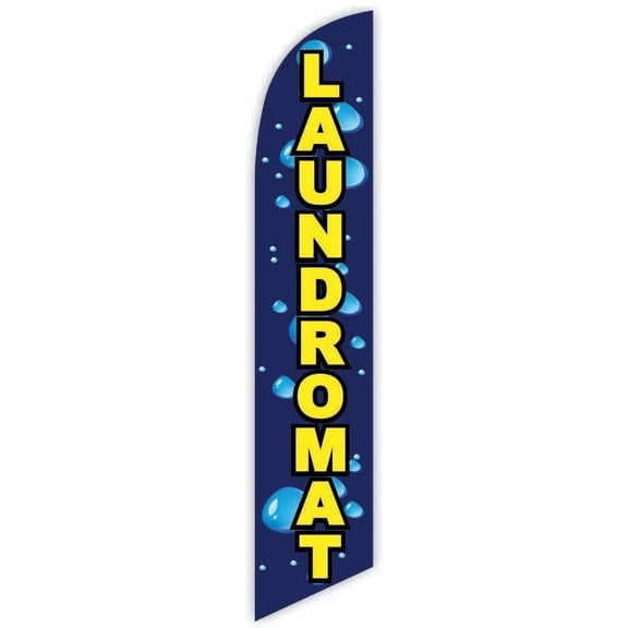 Cobb Promo Laundromat Blue Advertising Feather Flag 12ft - Replacement Flag Only Without Poleset