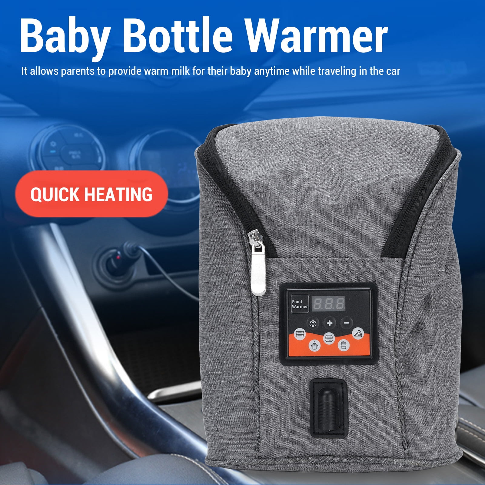 BIMZUC Premium Cordless Baby Bottle Warmer Bag Portable Insulated Breastmilk Heater with Adjustable Temperature Control for Car Outdoor Travel and Night Feeding Needs, Perfect for Newborns, Gray