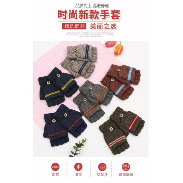 Versión coreana de los guantes de medio dedo a rayas para niños y hombres de tendencia, para viajes de invierno cálidos