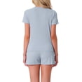 thumbnail image 3 of Conjunto de pijama para mujer INSPIRE CHIC de 2 piezas con top de manga corta y pantalones cortos con volantes, incluye bolsillo, talla XL, color azul, 3 of 6