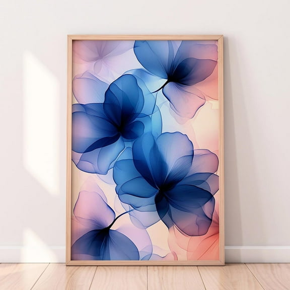 Blue Floral Abstract Art - Modern Botanical Print - Soft Watercolor-Inspired Wall Decor For Elegant Interiors Wall Art, Modern Wall Decor, 8x12 UNFRAMED