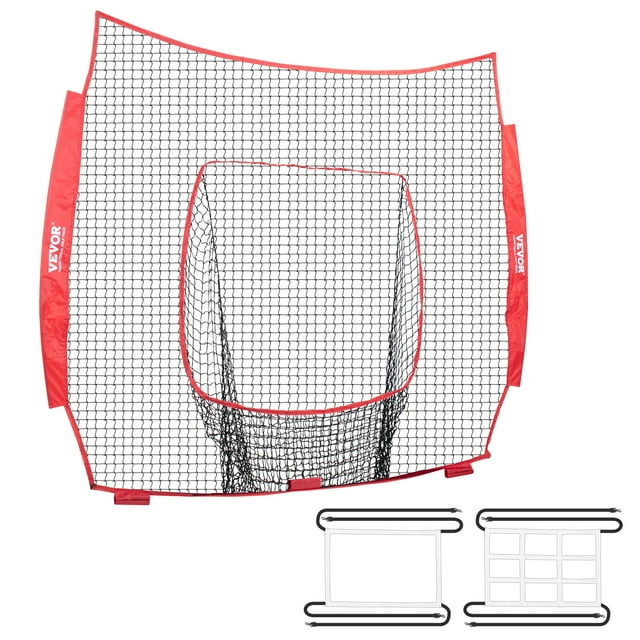 KFFKFF 7x7 ft Baseball Softball Practice Net, Portable Baseball Training Net for Hitting Batting Catching Pitching, Backstop Baseball Equipment Training Aids with Strike Zone (Net Only)