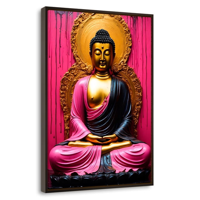 Cuadro Decorativo Canvas Revolution Meditación Dorada 60x90 Marco Negro