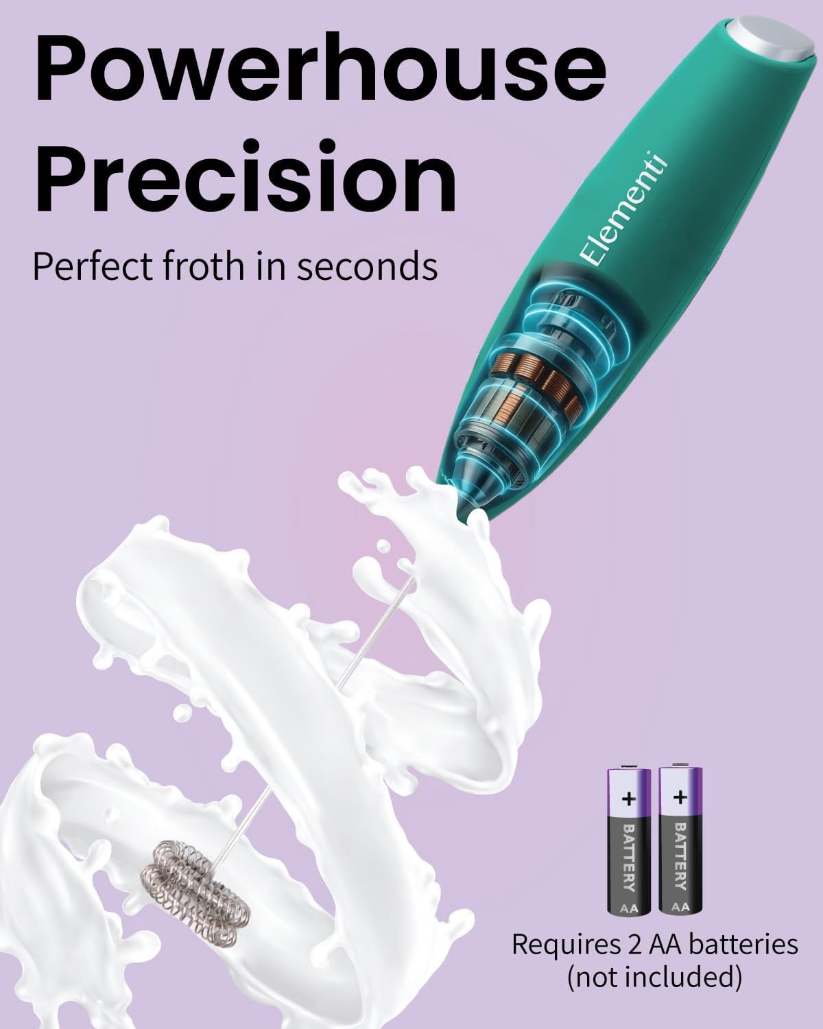 Milk Frother Wand - Easy to Use Handheld Electric Stirrer for Powder Drinks, Durable & Powerful Coffee Whisk & Protein Powder Mixer Wand, Hand Frother, Coffee Stirrers Electric (Emerald)