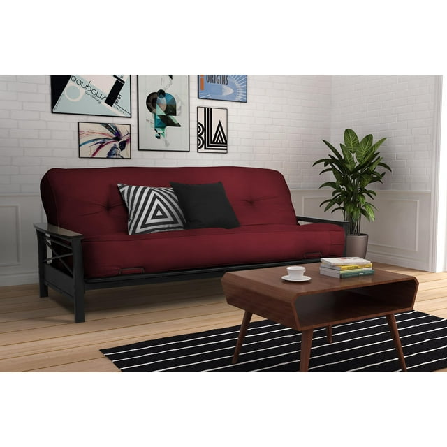DHP Nadine Black Metal Futon Frame with Coil Full Futon Mattress