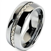 8mm Men's Tungsten Carbide Ring Silver Rope Inlay Wedding Band Size 8-16 Comfort Fit (Tungsten, 14.5)