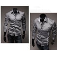 thumbnail image 2 of LIIPEE Men Shirts Fashion Casual Solid Color Lapel Long Sleeve Slim Fit Shirt Male Buttons Comfortable Breathable Soft Daily Shirts,Grey,L, 2 of 4