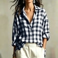 thumbnail image 2 of hoksml Women's Gingham Plaid Button Down Shirt, Drop Shoulder Oversized Blouse with Lapel Collar, Rolled Cuffs and Relaxed Fit, 2 of 9