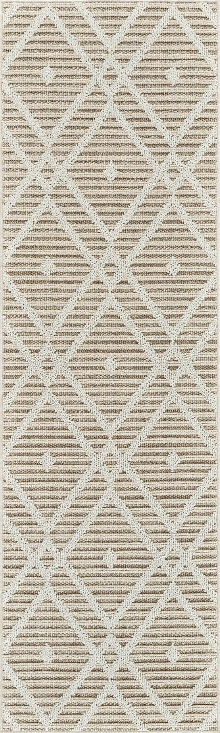 Rug Branch Hogar Abstract Indoor Outdoor Area Rug, Brown Cream, Modern - Living Room, Bedroom, Dining Room, and Kitchen