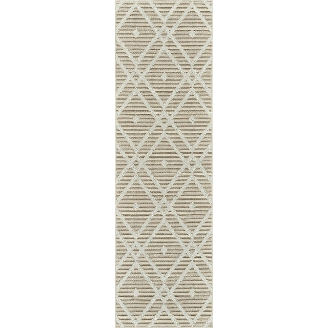 Rug Branch Hogar Abstract Indoor Outdoor Area Rug, Brown Cream, Modern - Living Room, Bedroom, Dining Room, and Kitchen