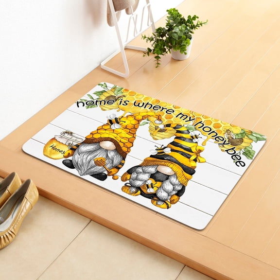 Xiwaer Sunflower Bee Gnomes Printed Floor Mats Kitchen Bathroom Living Room Washable Decorative Door Mats Non-Slip, 15.7 x 23.6 inches A