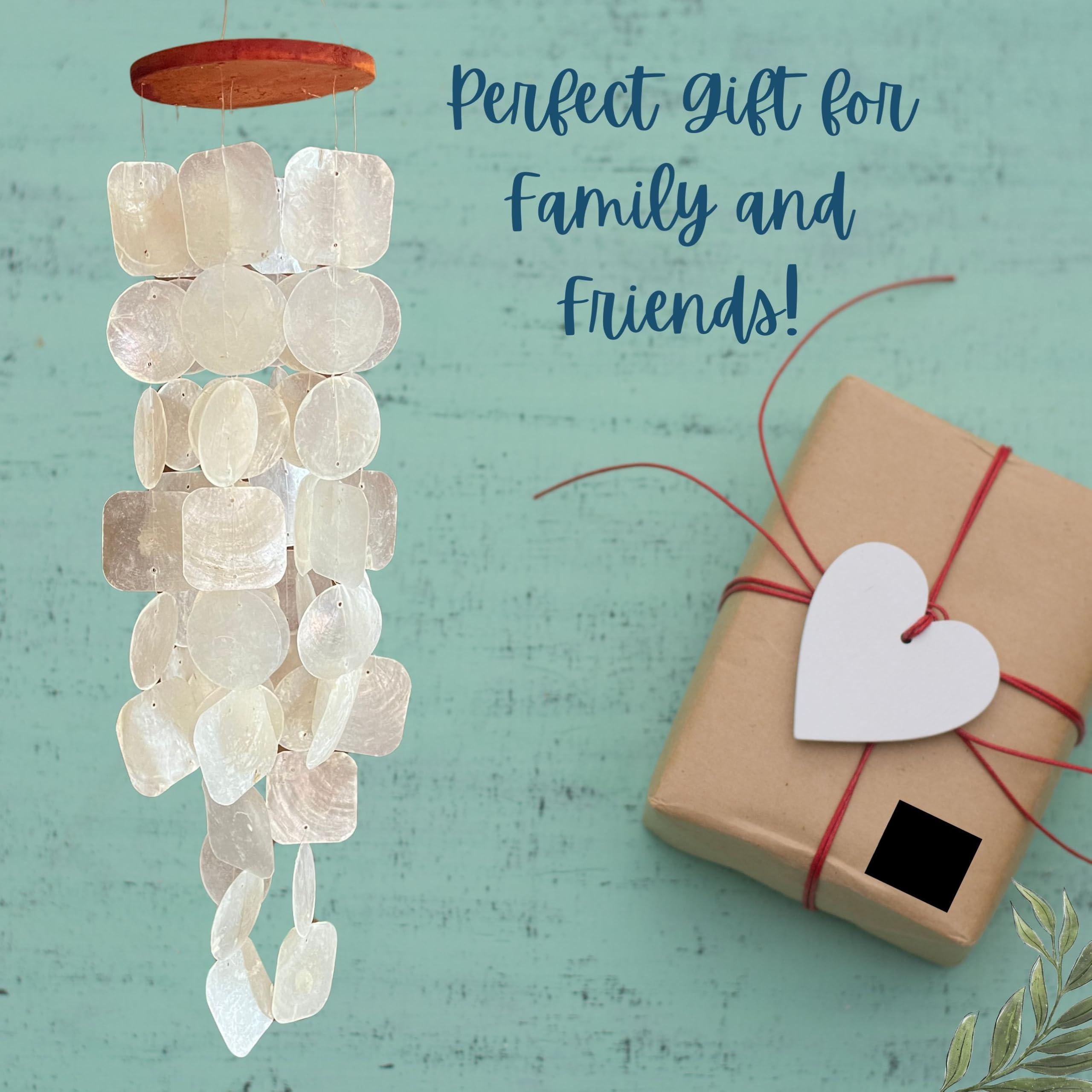 22913 Wind Chimes Outdoor  Garden Decorations Musical Indoor/outside Windchimes Beach Breeze Gifts For Mom Gift All Occasions Capiz Sea Glass Shells Wood White 27 Inch