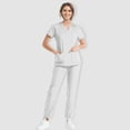 thumbnail image 2 of MLQIDK Womens Scrubs Plus Size Medical Scrubs Stretchy V Neck Scrub Pants and Tops Scrub Sets Nursing Scrubs with Pockets White S, 2 of 6