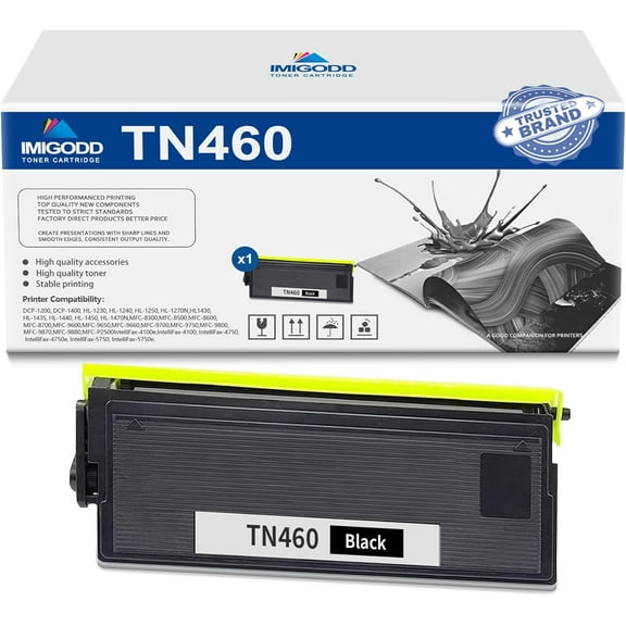 1-Pack TN460 Black Toner Cartridge Replacement for Brother High Capacity 7,000 pages with DCP-1200 1400 HL-1230 1240 1250 1270N 1430 1435 1440 1450 1470N MFC-8300 8500 8600 8700 9600 9650 9660 Printe