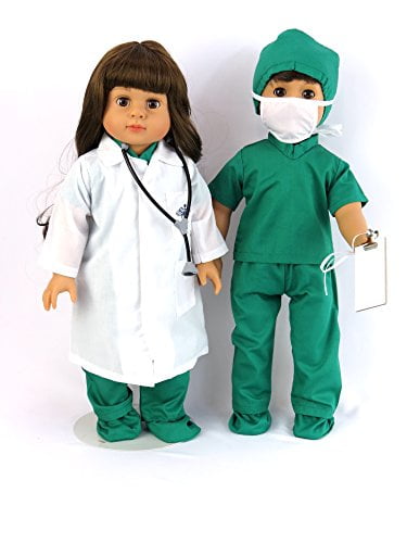 7 Set Doctor Nurse  18" Doll Clothes Lab Coat Pants Face Shoe Covers Cap Outfits 