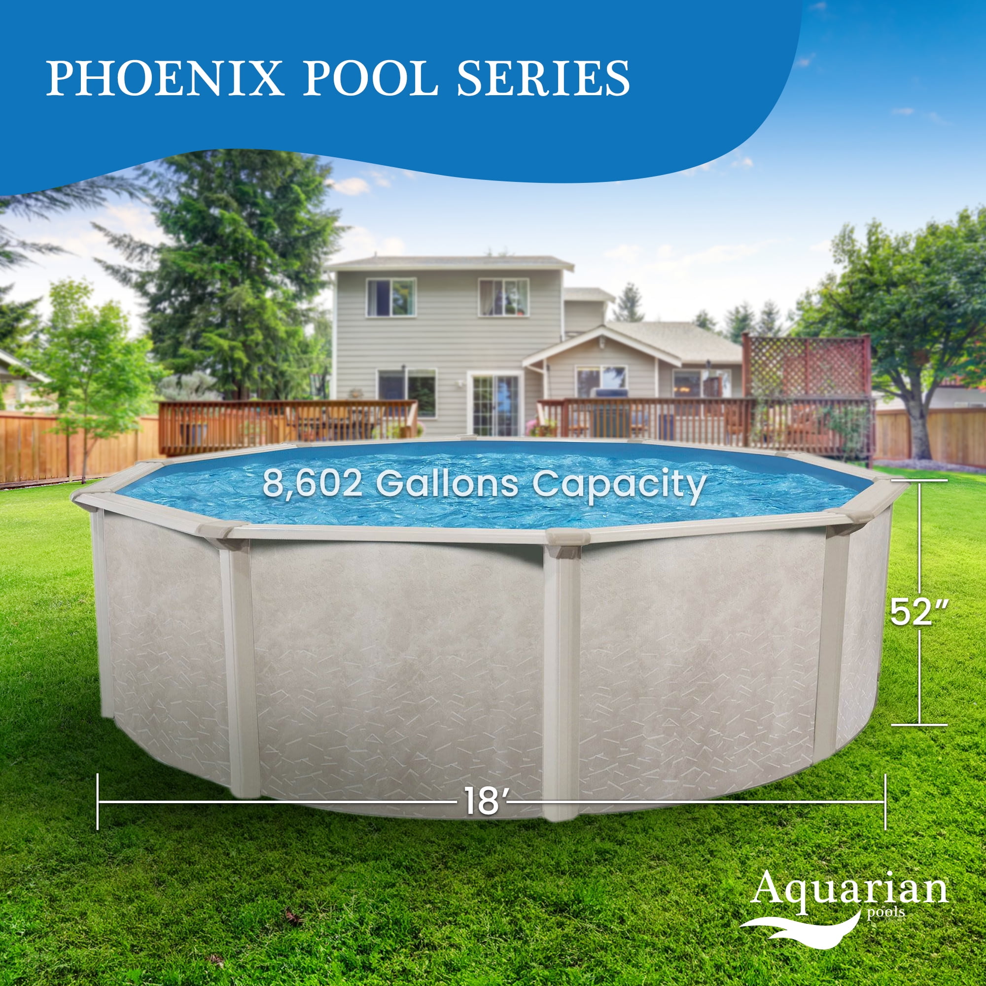 Aquarian Phoenix 18' x 52" Steel Frame DIY Family Above Ground Pool Kit